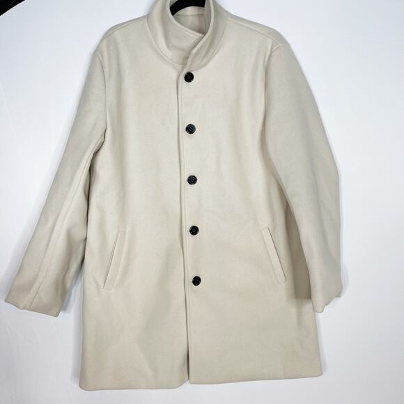 Boutique Womens Medium M Cream Pea Coat Jacket Single Button Pockets Winter - Picture 1 of 6